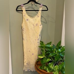 Vintage Y2K Pastel Yellow Floral Cottagecore Coquette Mini Dress